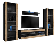 Set di mobili porta TV Tivoli Grande, Komodee, Nero Wotan, Senza LED, Larghezza 250 cm x Altezza 159 cm x Profondità 35 cm, Per soggiorno, Camera da letto