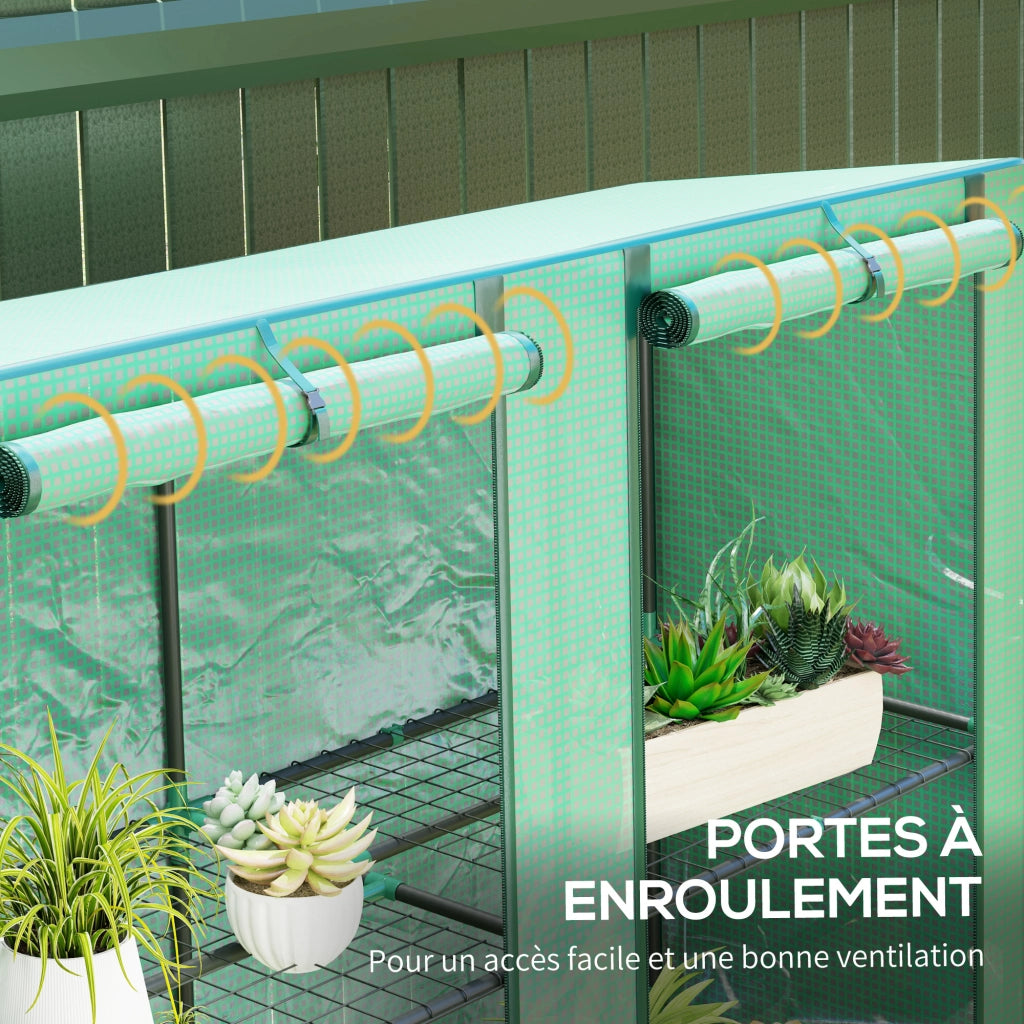 Serra da giardino con ripiani metallici 3 livelli ¨C zephmum ¨C verde 144x48x152 cm