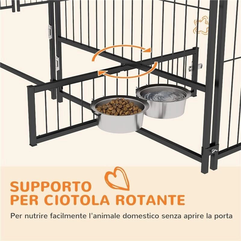 RECINTO PER CANI IN METALLO E TESSUTO OXFORD CON PORTICINA PER CIOTOLE, 211X211X151 CM, NERO E MARRONE