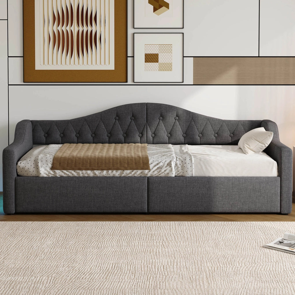 Letto 90x200 cm con contenitore e LED in MDF; multistrato e imbottito grigio
