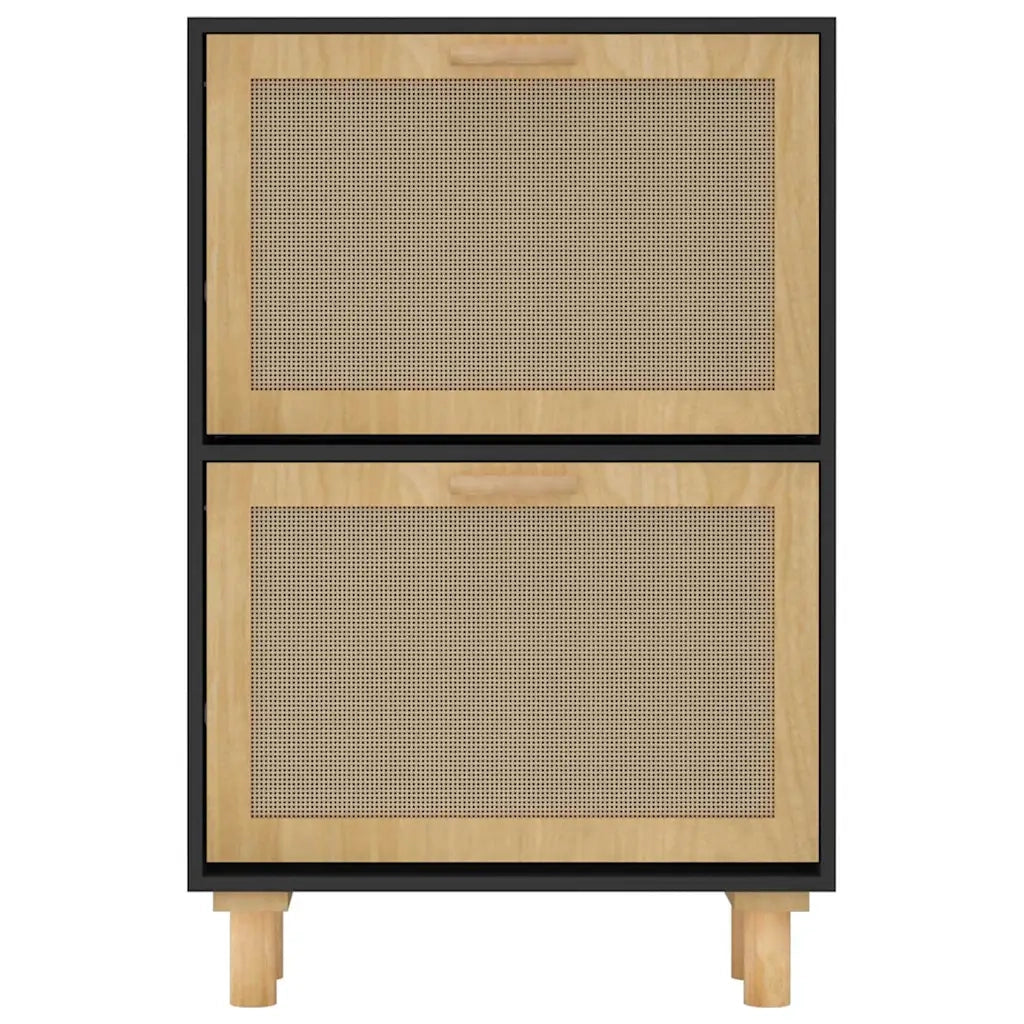 Scarpiera-Scaffale per scarpe Nero 52x25x80cm Legno Multistrato e Rattan Naturale