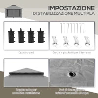 Gazebo Pieghevole 4x4 con Borsa da Trasporto, Picchetti, Funi e Sacchi di Sabbia Inclusi, 392x392x283 cm, Grigio