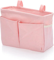 Nachtkastje organizzatore con tas di stoccaggio impermeabile 5 tasche e adesivo magico per riviste telefono penna telecomando (rosa)