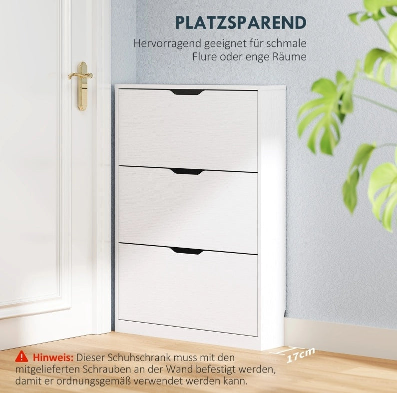Scarpiera slim bianca a 3 ribalte, 80x17x108 cm