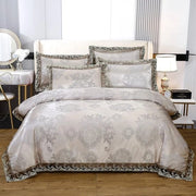 Set di coperte da letto 200x200 cm con set di coperte da letto 3 pezzi Paisley, tessuto damasco, dimensioni 200x200 cm + 2x80x80 cm, colore grigio.