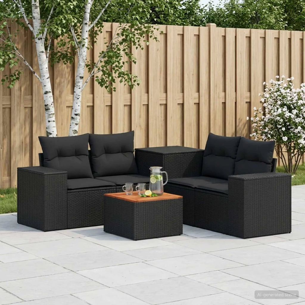 Set di divani 6 pz Nero Rattan sintetico e Acciaio 3447556