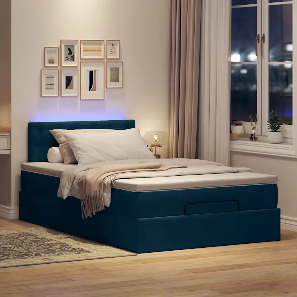 Pouf Letto con Materasso e LED Blu Scuro 120x190cm in Velluto 3312756