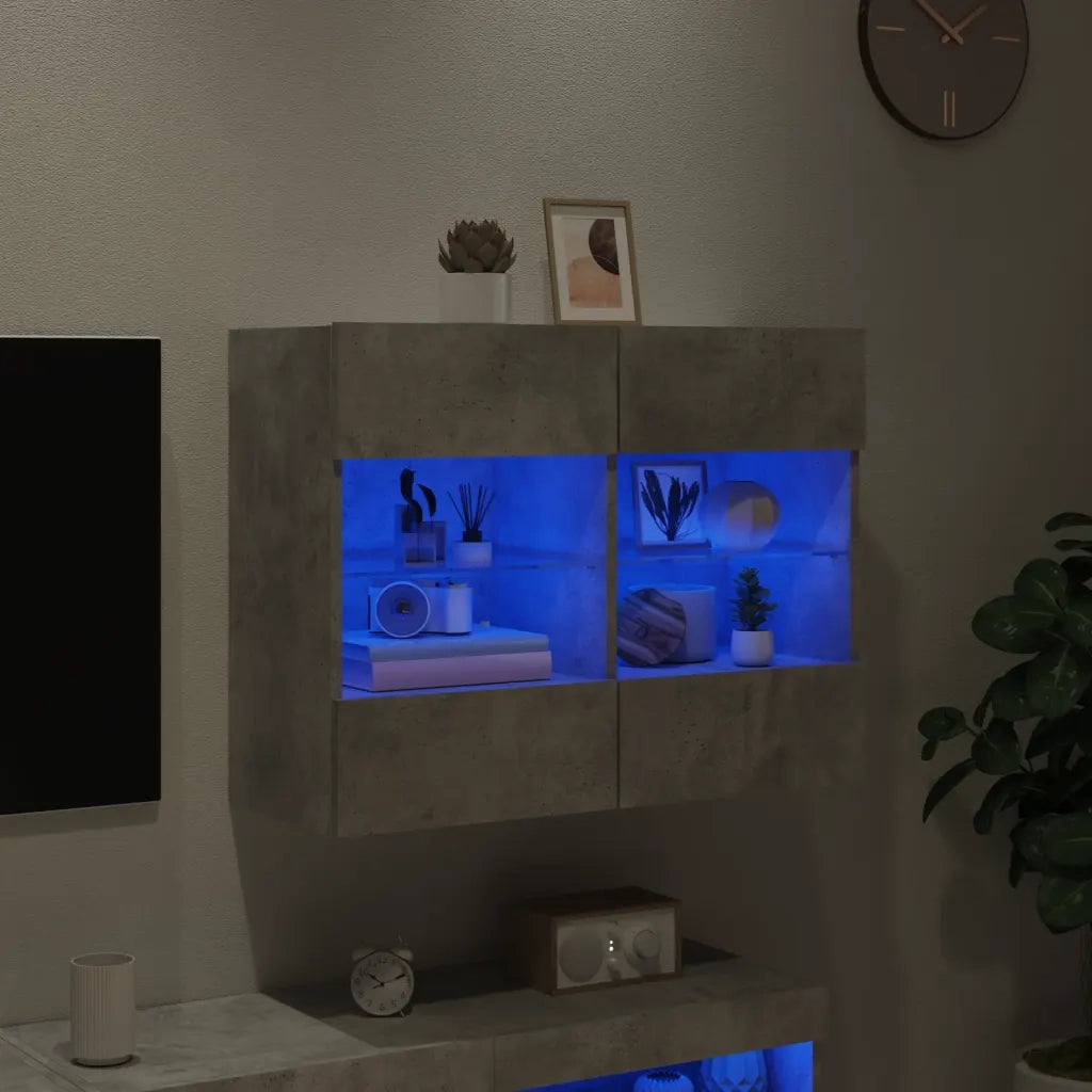 Mobile TV a Parete | Armadietto TV | Mobile Porta TV con Luci LED Grigio Cemento 78,5x30x60,5 cm