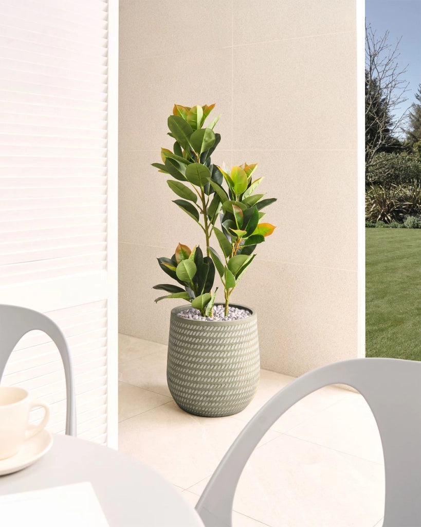Vaso rotondo per piante in fibra di argilla con motivo in rilievo verde ⌀ 39 cm giardino terrazzo