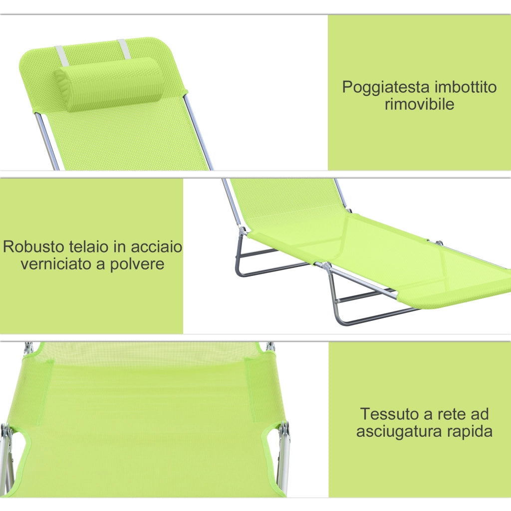 Easycomfort Lettino Prendisole Pieghevole con Schienale Reclinabile e Cuscino, 182x56x24.5cm