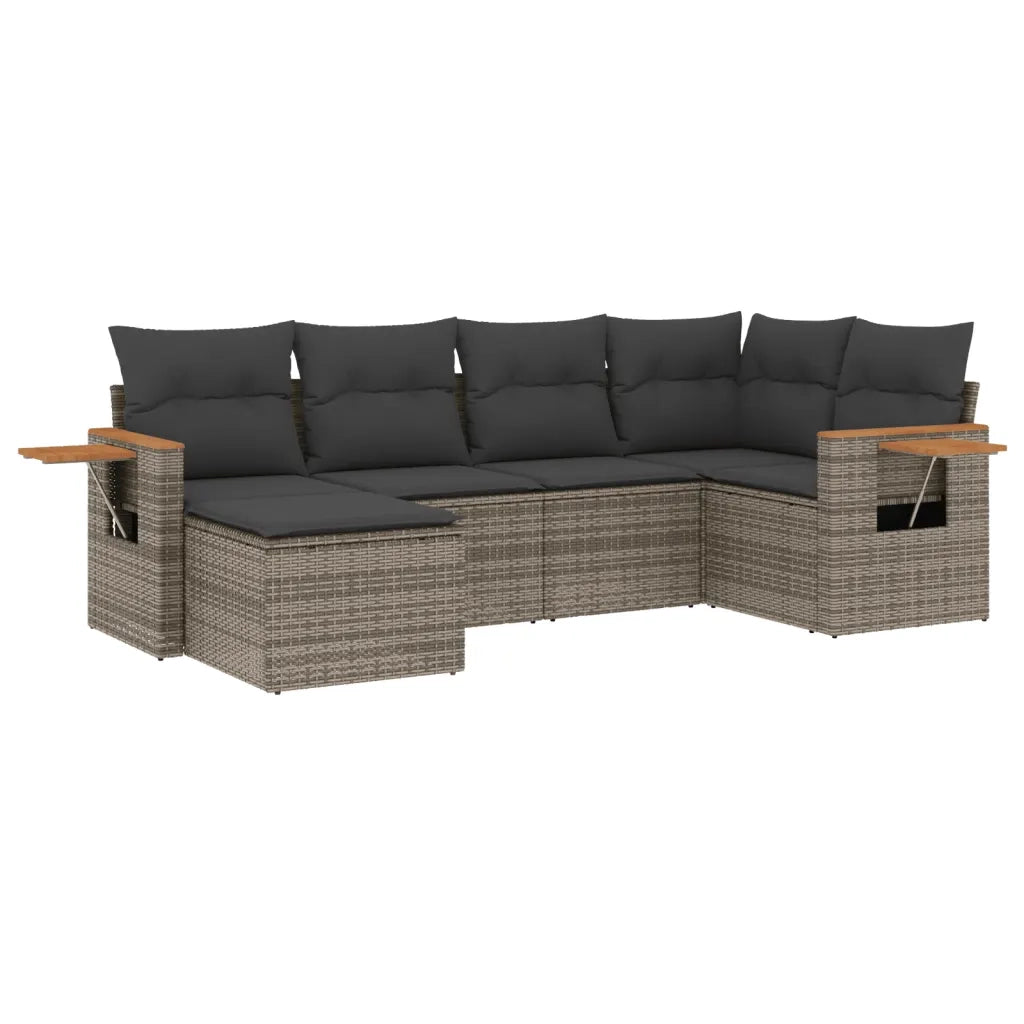 Set Divano da Giardino 6 pz con Cuscini Grigio in Polyrattan 3227019