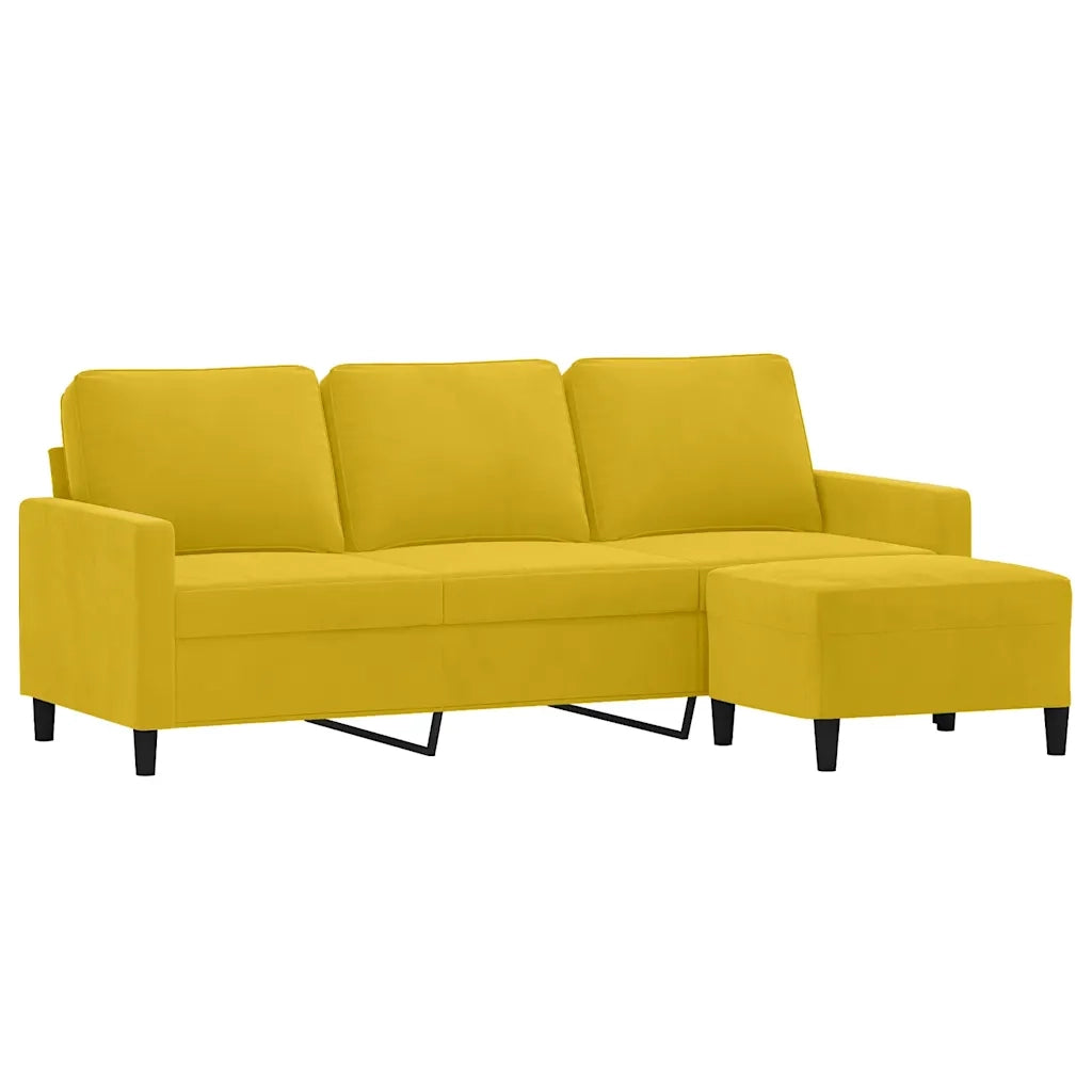 Divano a 3 Posti con Poggiapiedi-Sofa 3 Posti con Poggiapiedi Giallo 180cm in Velluto 178737
