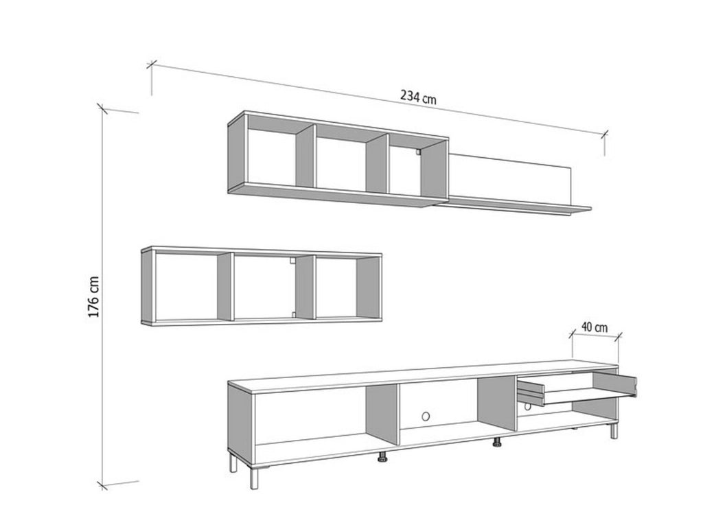Mobile Soggiorno Elice, Parete Attrezzata 7 Ripiani, 234x40x176h cm Bianco Opaco