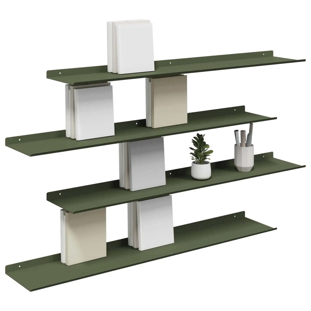 Mensola sospesa 4 pcs Verde oliva 100 x 18 x 2,5 cm Acciaio
