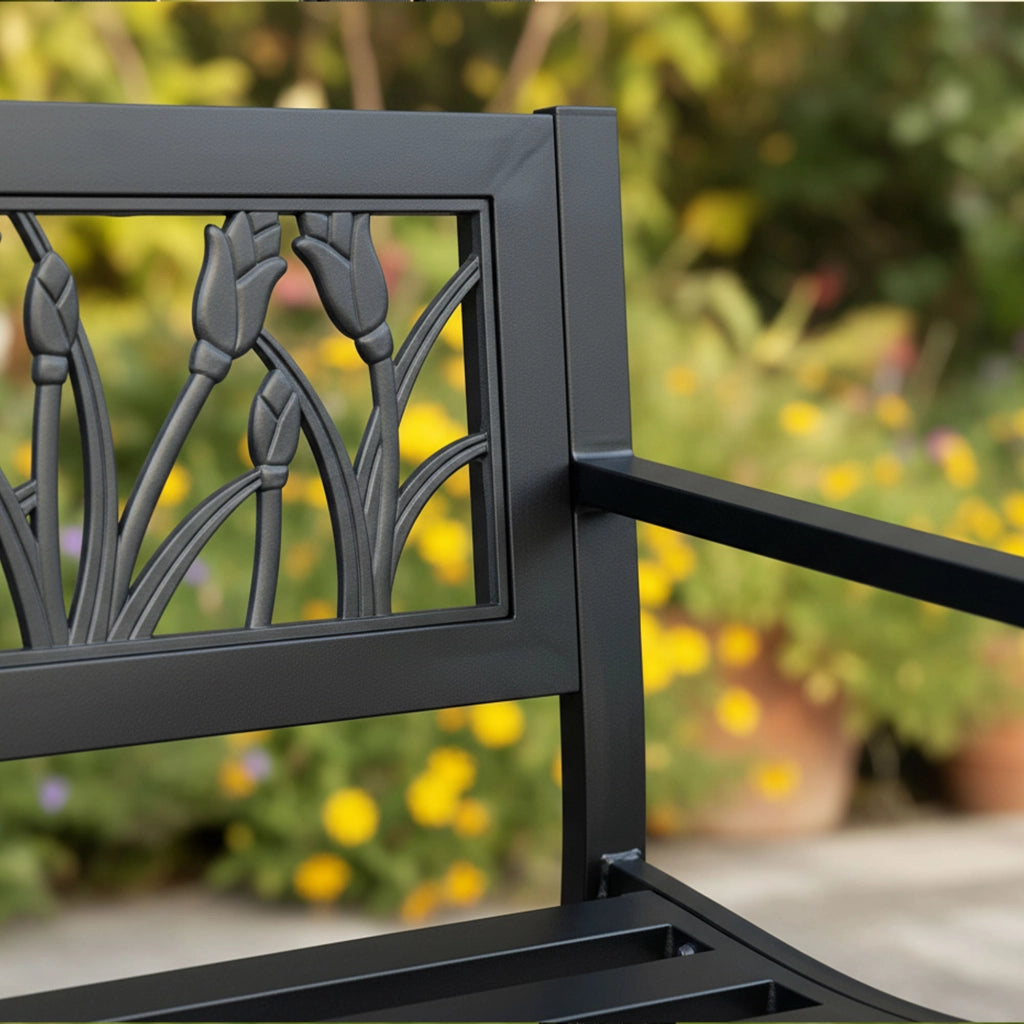 Panchina da giardino nera LISSA con gambe in acciaio larghezza 124 cm