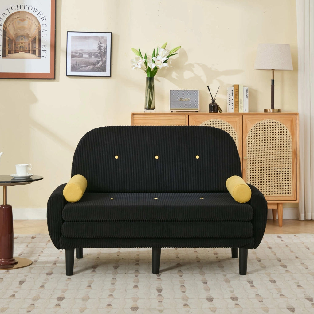Divano 2 posti 133,5x77x85 cm nero, schienale regolabile, velluto a coste e metallo,