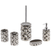 Set di 5 Accessori Bagno in Ceramica Argento portasapone dispenser Bicchiere e Portascopino