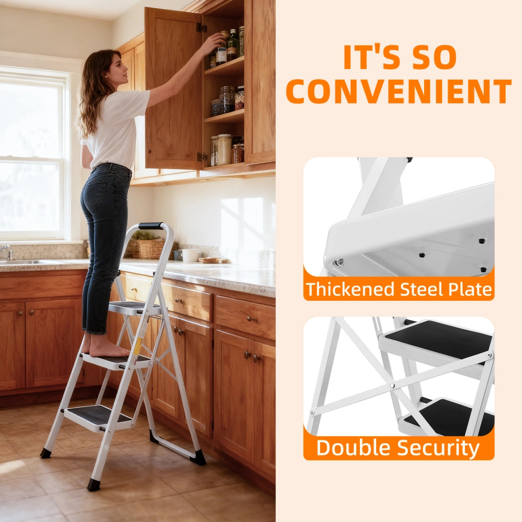 Scaletta Pieghevole 3 Gradini con Maniglioni ¨C MINIMAL ¨C Antiscivolo, 150 kg