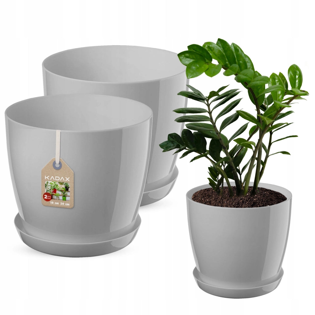 Vaso da fiori KADAX, fioriera, coperchio, 18+20 cm, supporto per fiori, plastica grigia, 2 pezzi.
