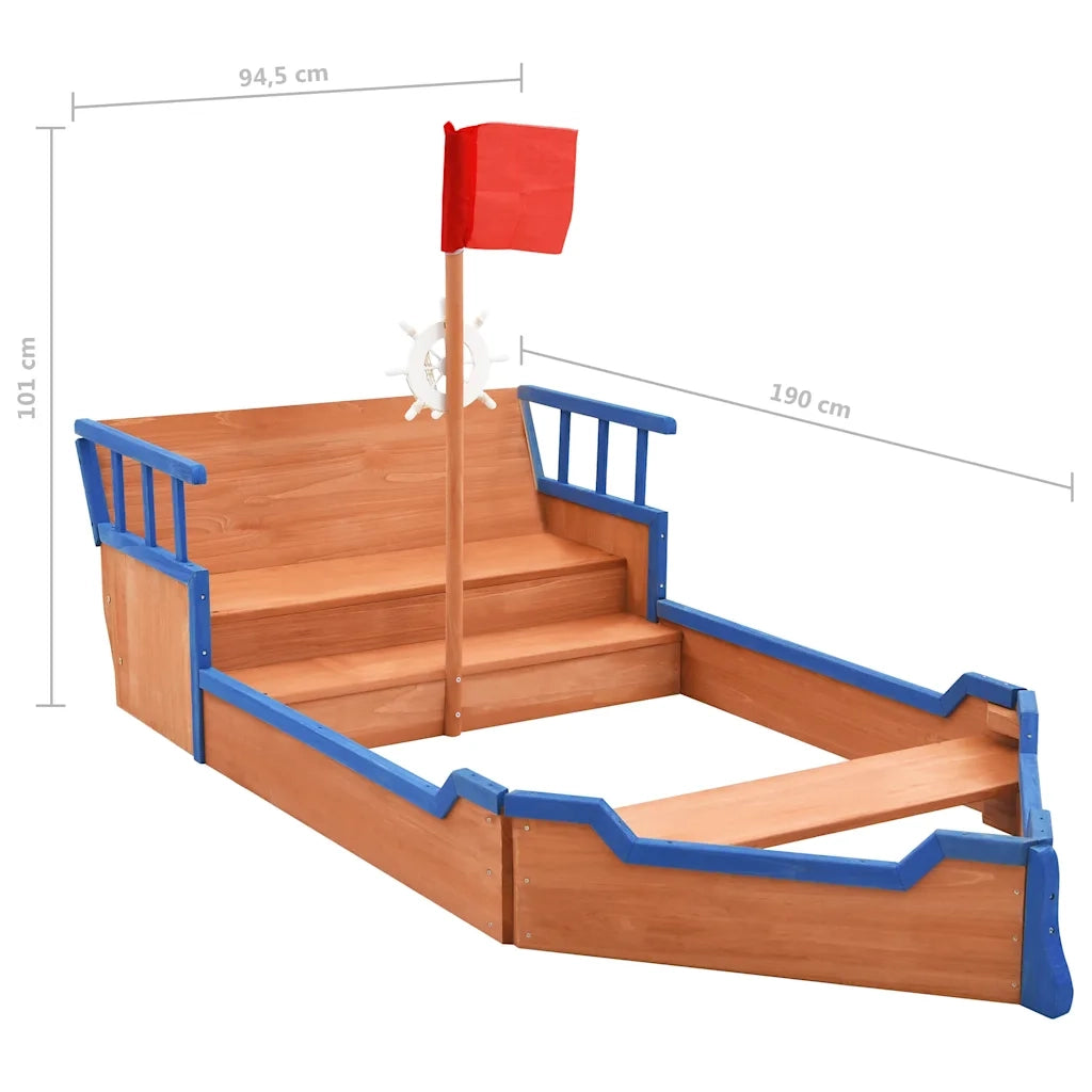 Sabbiera Nave dei Pirati in Legno di Abete 190x94,5x101 cm cod mxl 68652