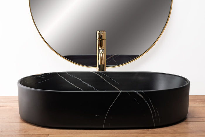 Lavabo Da Appoggio In Ceramica Rea Nadia Stone Black Matt