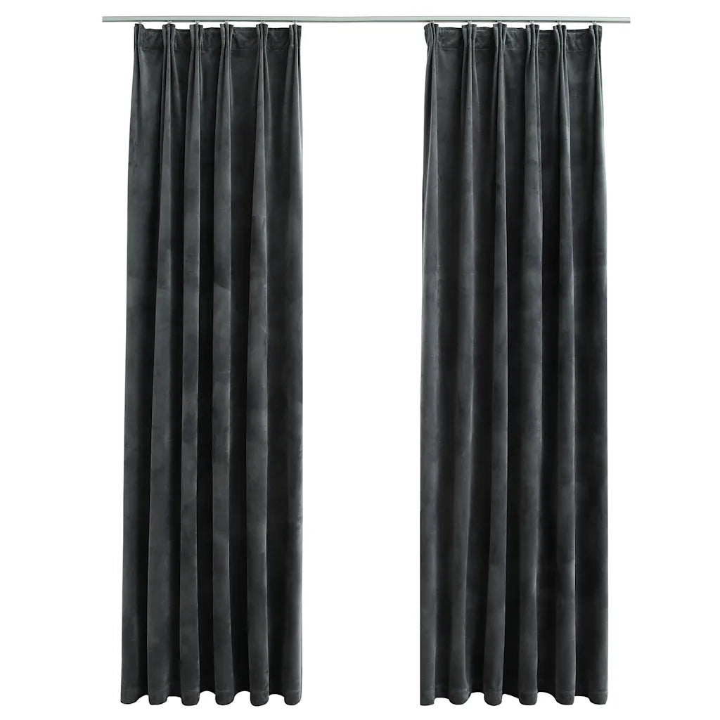 Tende Oscuranti | Tende Blackout con Ganci 2 pz Antracite in Velluto 140x245 cm