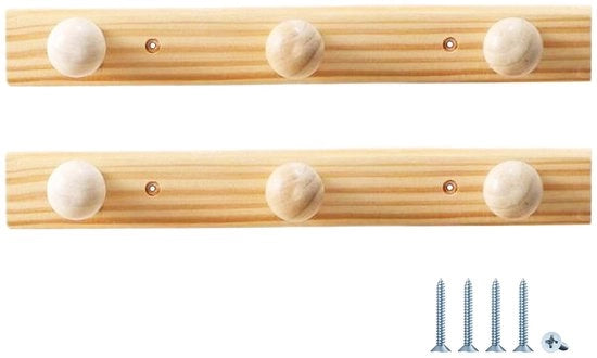 Due pezzi di appendiabito in legno con 3 ganci per parete, robusti e resistenti, facili da installare per uso domestico o ufficio