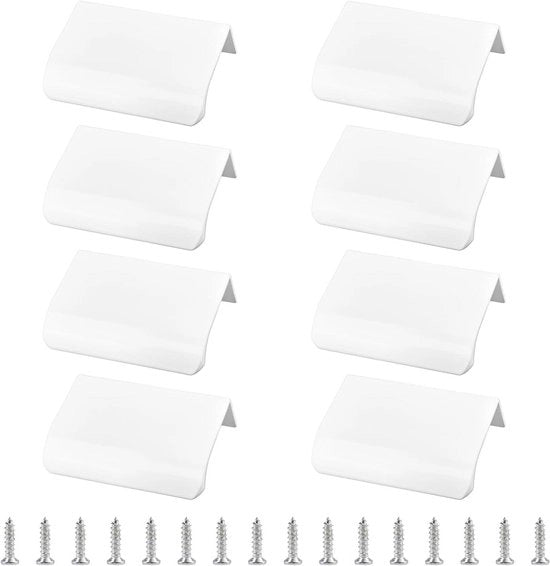 Vetrino per armadio a muro con maniglie in alluminio leggero - Bianco - Maniglie di apertura a scorrimento - Maniglie sommerse - 8 pezzi