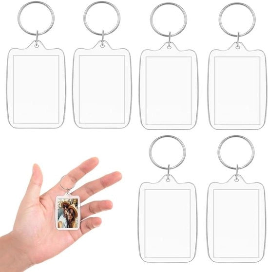 Set di 6 pezzi di sospensioni chiavi in acrilico con inserto foto bianco - Translucido - Dimensioni 48 x 33 x 5 mm