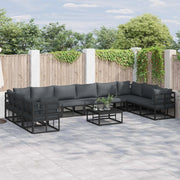 Set Divano da Giardino con cuscino 10 pcs Nero Alluminio 3378906