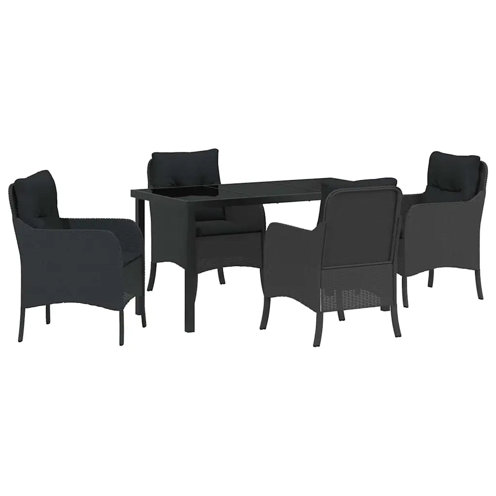 Set da Pranzo per Giardino con cuscino 5 pcs Nero polyrattan