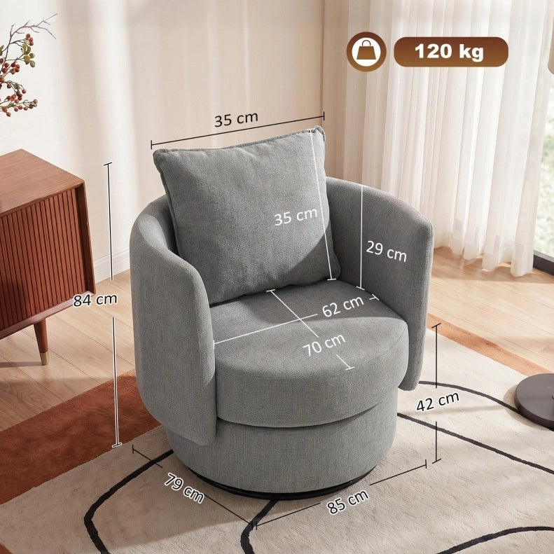 Poltrona lounge girevole 360° in tessuto grigio chiaro