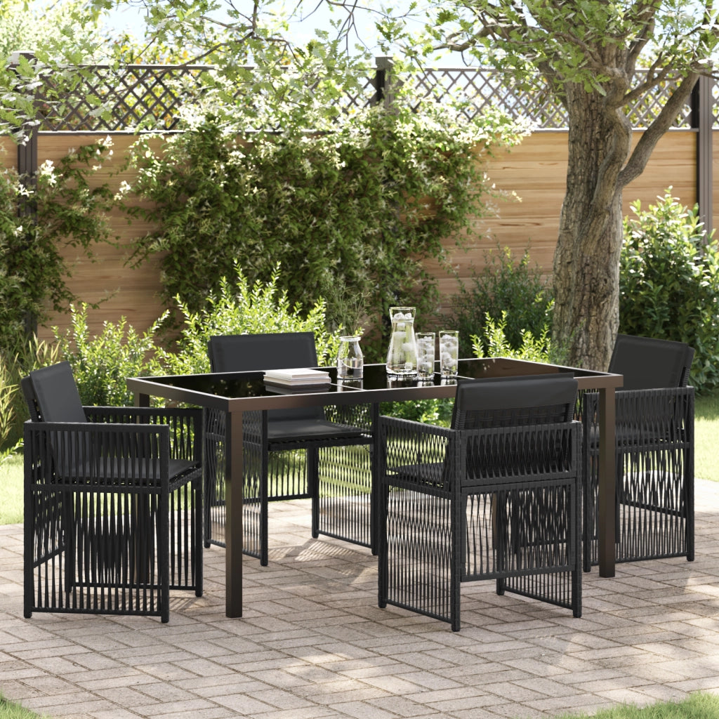 Set da Pranzo per Giardino da 5 pezzi con Cuscini Rattan Sintetico Nero