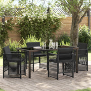 Set da Pranzo per Giardino da 5 pezzi con Cuscini Rattan Sintetico Nero