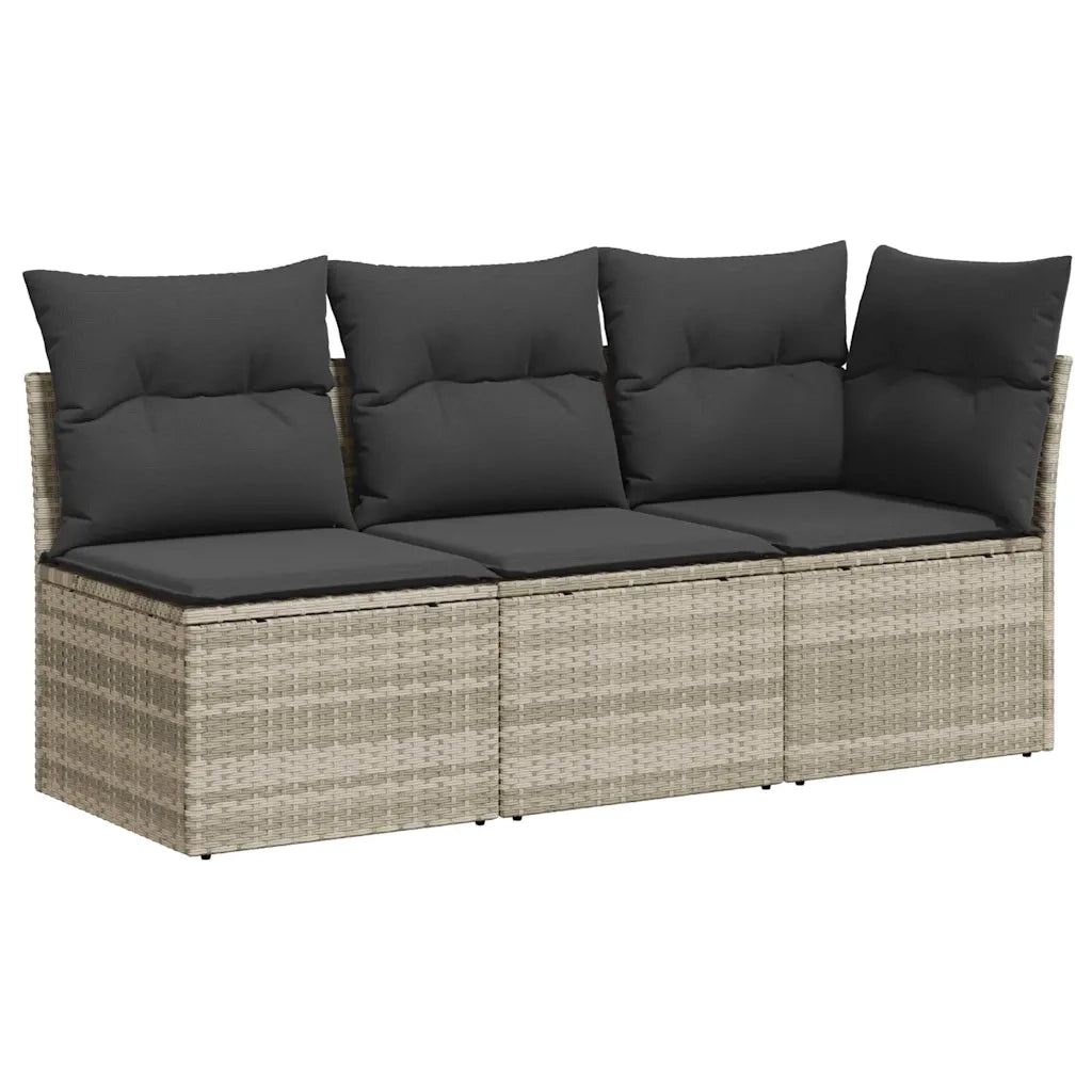Divano da Giardino con Cuscini 3 Posti-Sofa da Giardino-Divano da esterno Grigio Chiaro Polyrattan 518148