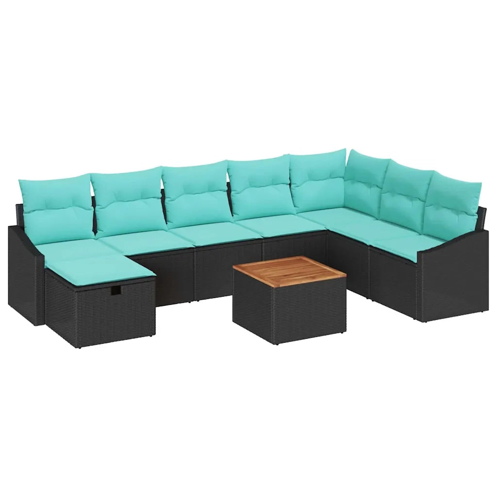 Set Divano da Giardino con cuscino 9 pcs Nero polyrattan