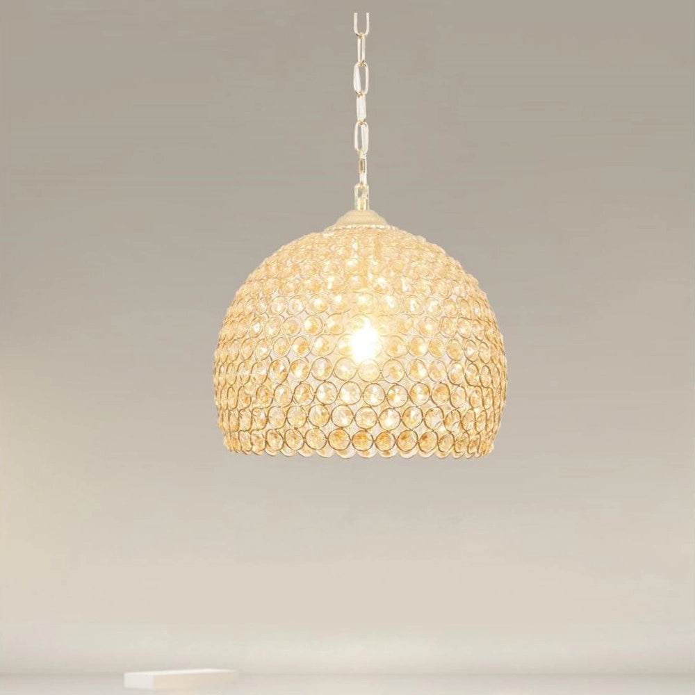 Trade Shop - Lampadario A Sospensione Semi Sfera Oro Cupola Con Cristalli Incastrati E27 32958 -
