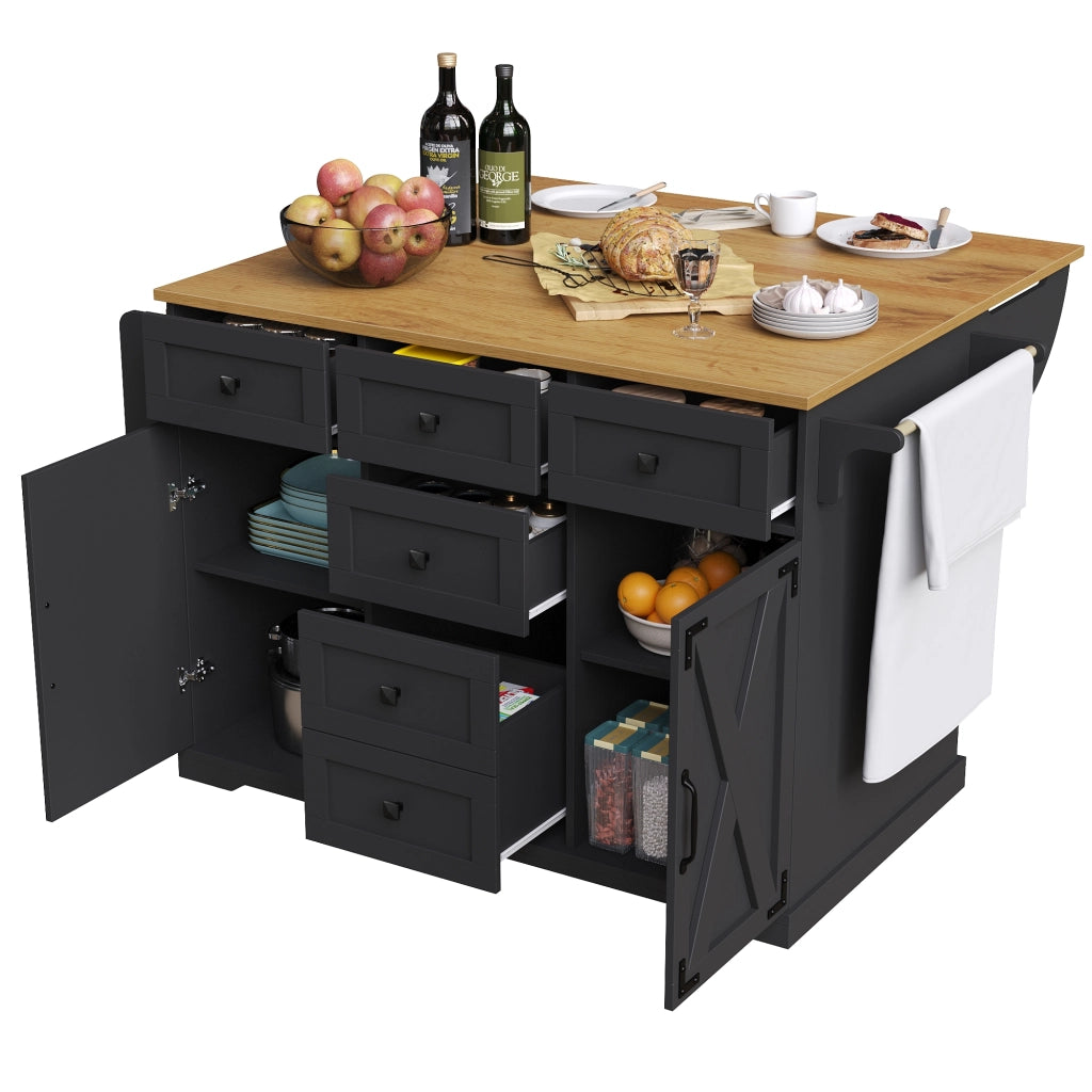 Carrello da Cucina Pieghevole con Piano Ribaltabile e Vano Contenitore; in MDF e Metallo; per Cucina o Sala; Nero