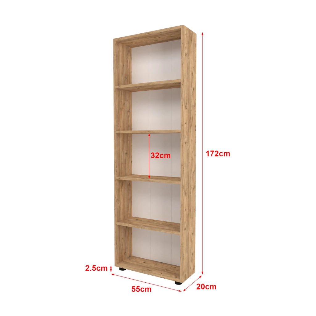 Libreria 'Vara' Altezza: 172 cm Scaffale a Terra con 5 Scomparti Aperti - Effetto Rovere [en.casa]