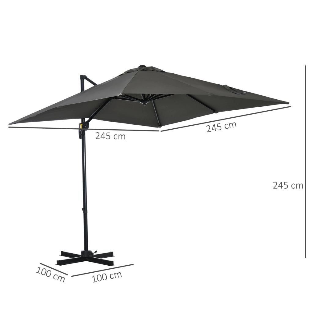 Ombrellone Quadrato Inclinabile a Manovella ¨C zephmum ¨C Grigio Poliestere Acciaio 250x250 cm
