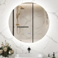 kleankin Specchio Bagno con Luci LED Regolabili, Interruttori Touch e Design Antiappannamento, Ø60 cm