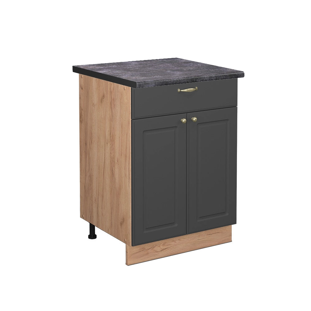 Mobiletto base per cucina Fame-Line Antracite-oro/Rovere dorato 60 cm con cassetto, PL Antracite Vicco