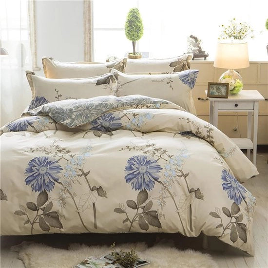 Set di coperte, 200 x 200 cm, 3 pezzi, fiori, bianco, beige, moderno, set di coperte, set per ragazze, coperta, tessuto microfibra soffice, coperta reversibile, 1 coperta con chiusura a zip, 2 cuscini 80 x 80 cm