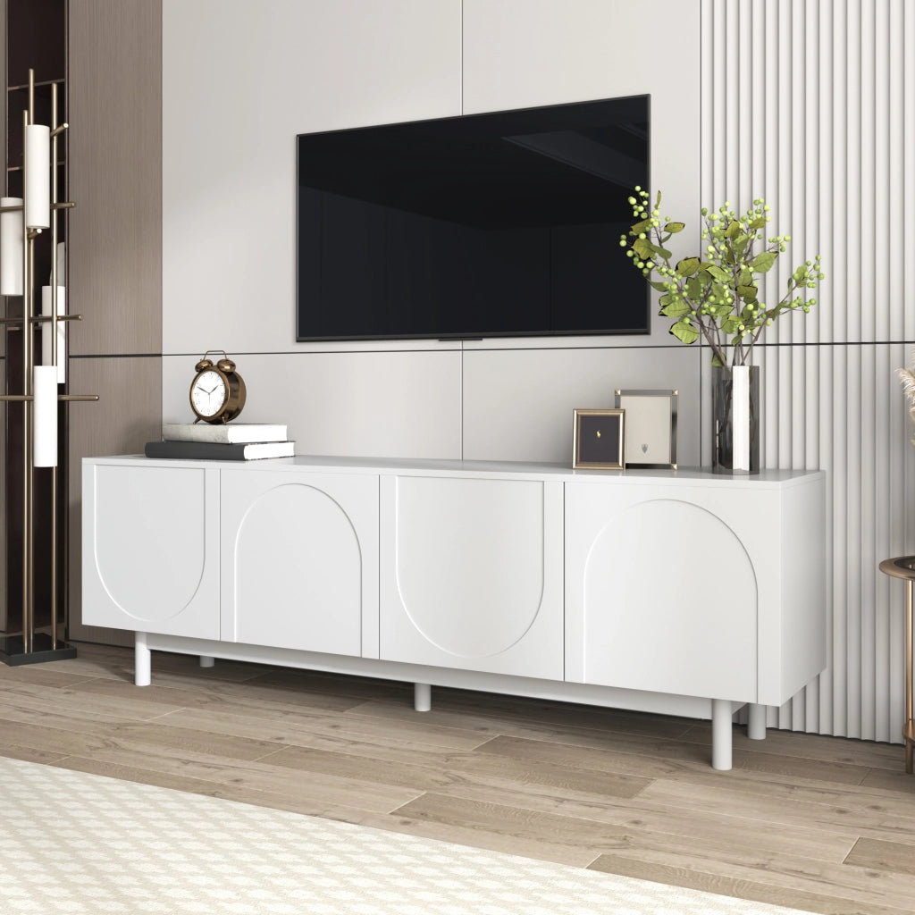 Mobile TV 175x38x56 cm; 4 ante push-to-open con ripiani regolabili; pannello truciolare bianco