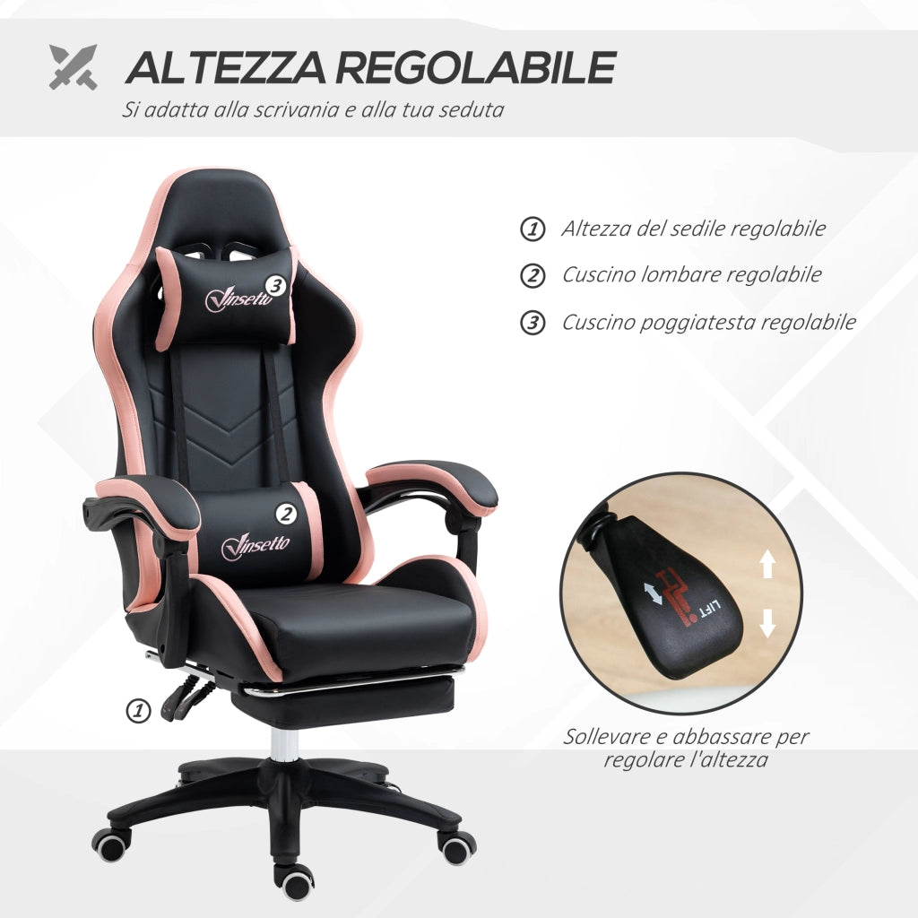 Sedia Gaming ¨C Minimal ¨C Rosa e Nero, 65x65x121-129 cm