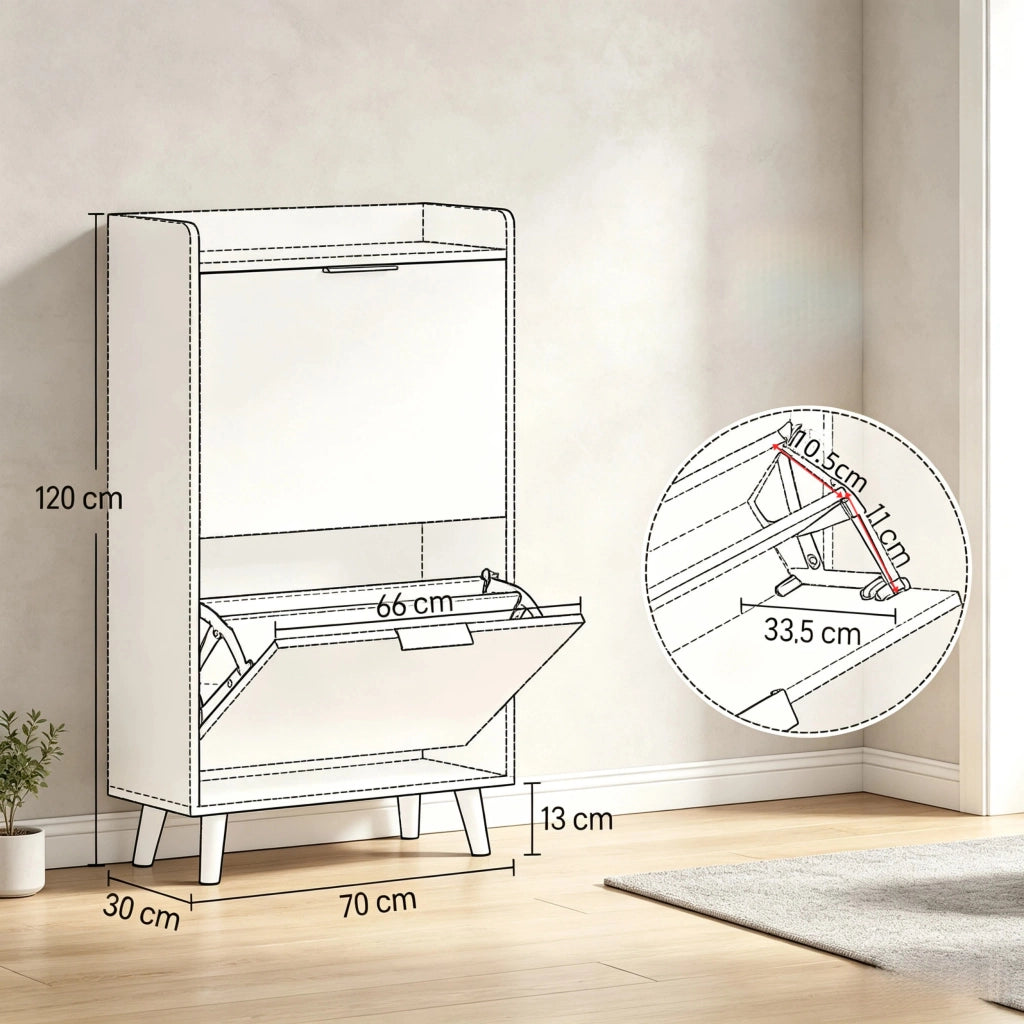 SCARPIERA stretta 70x30x120 cm bianca con 2 ribalte