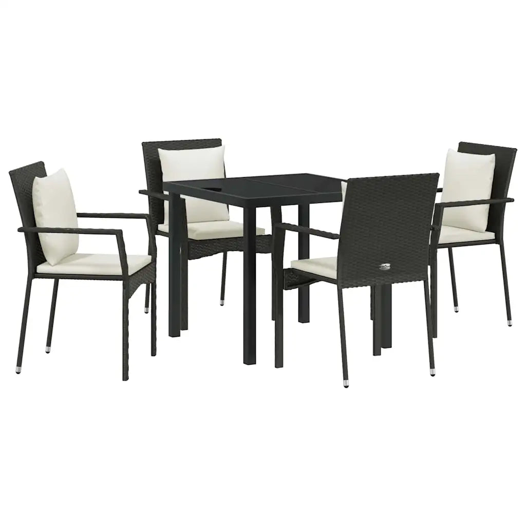 Set da Pranzo per Giardino con cuscino 5 pcs Nero polyrattan 3380072