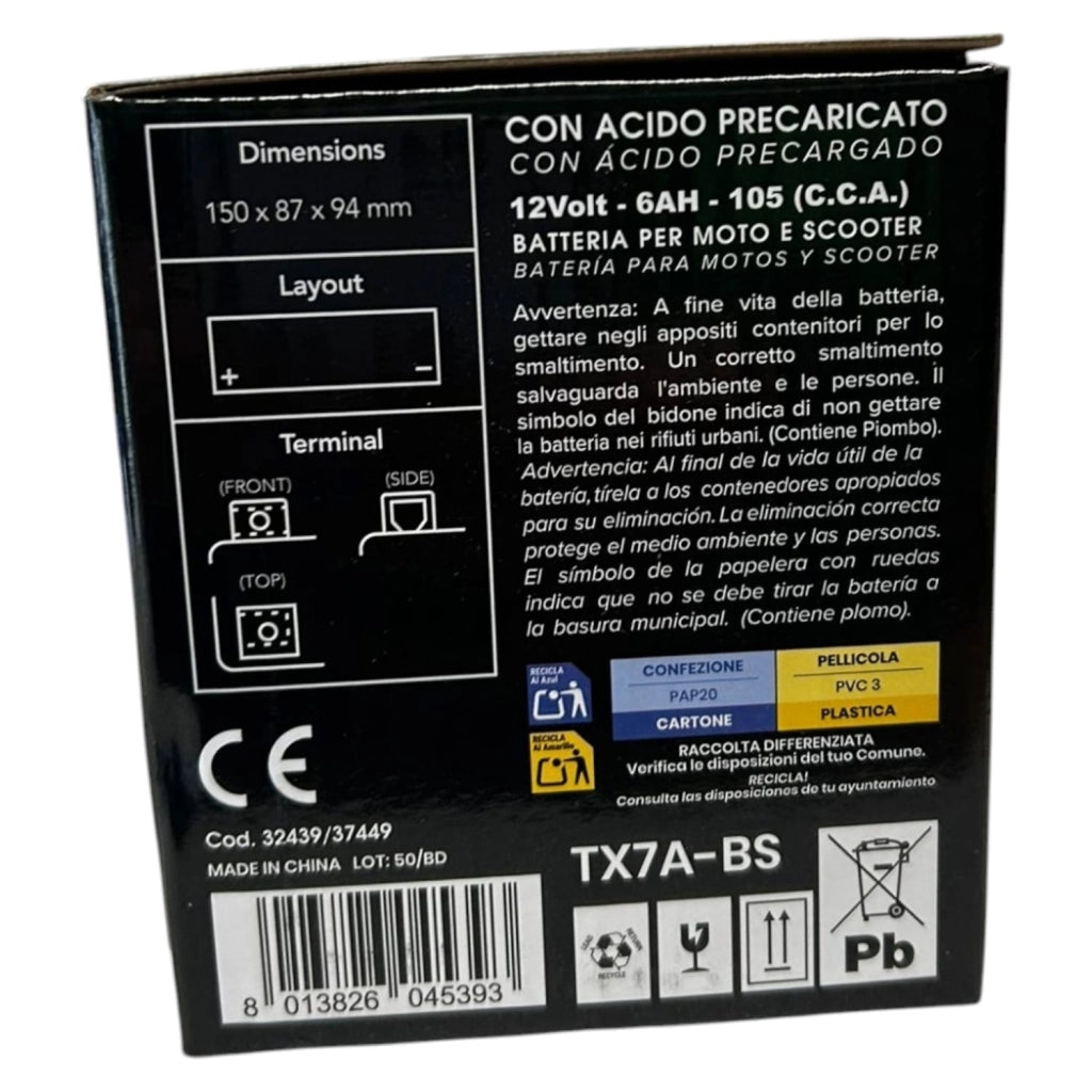 BATTERIA PER MOTO URSUS X6BS 6Ah