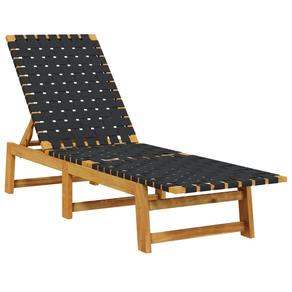 Lettini Prendisole con Tavolino 2pz Neri Legno Massello Acacia 3214216