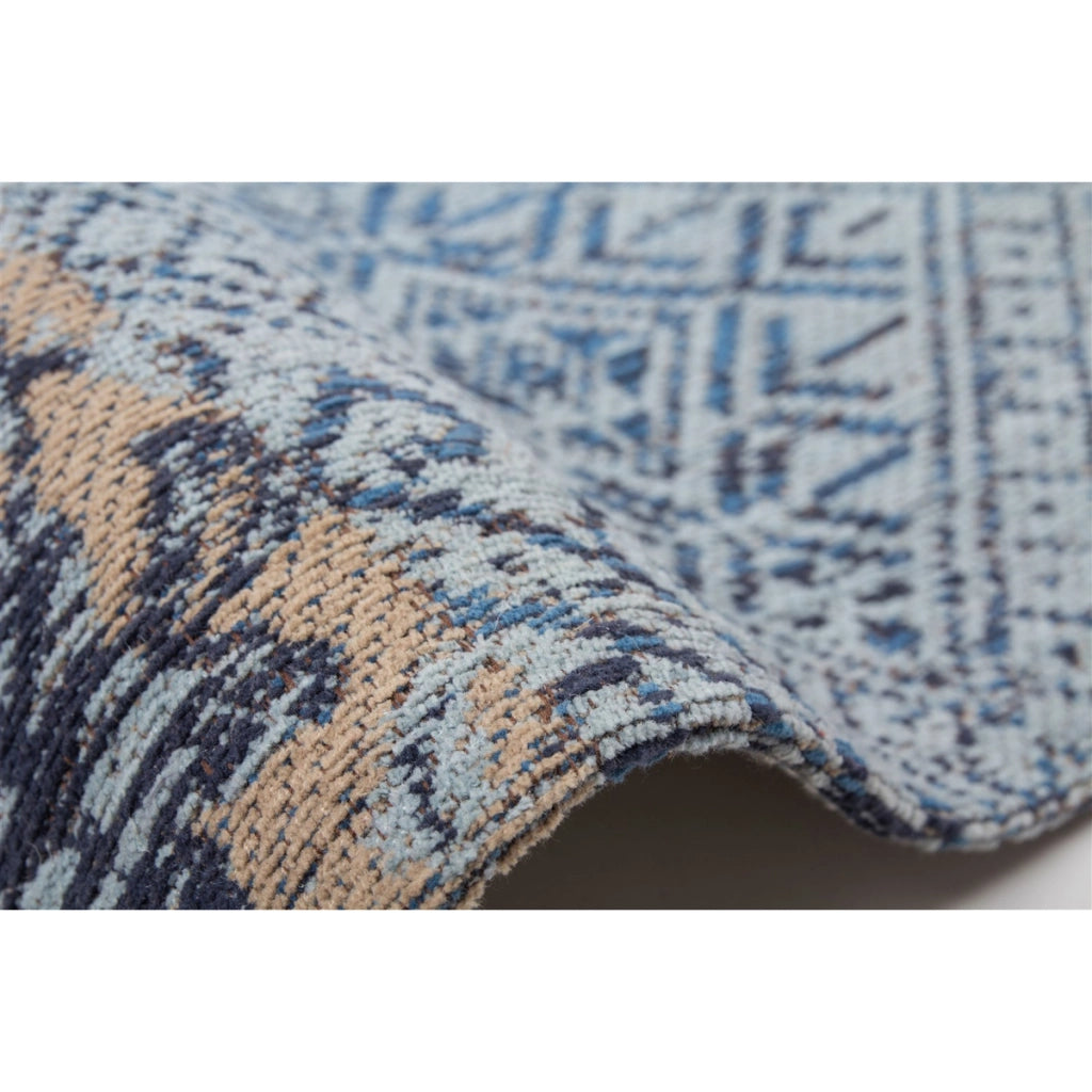 Tappeto Jacquard in cotone blu con motivo patchwork